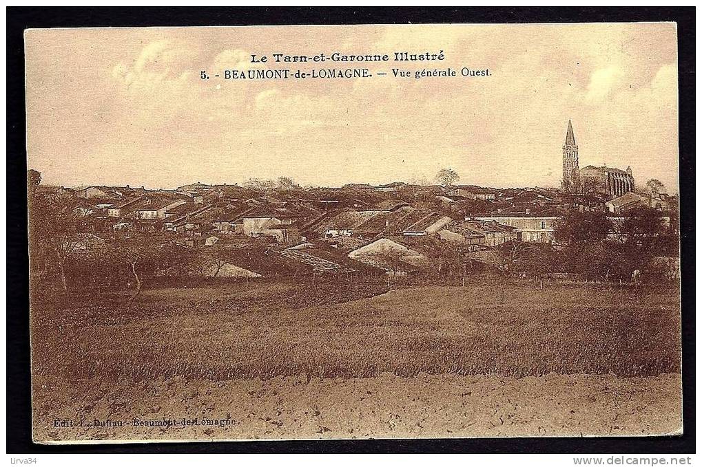 CPA  ANCIENNE- FRANCE- BEAUMONT-DE-LOMAGNE (82)-  VUE GENERALE OUEST ET CULTURES DEVANT - Beaumont De Lomagne