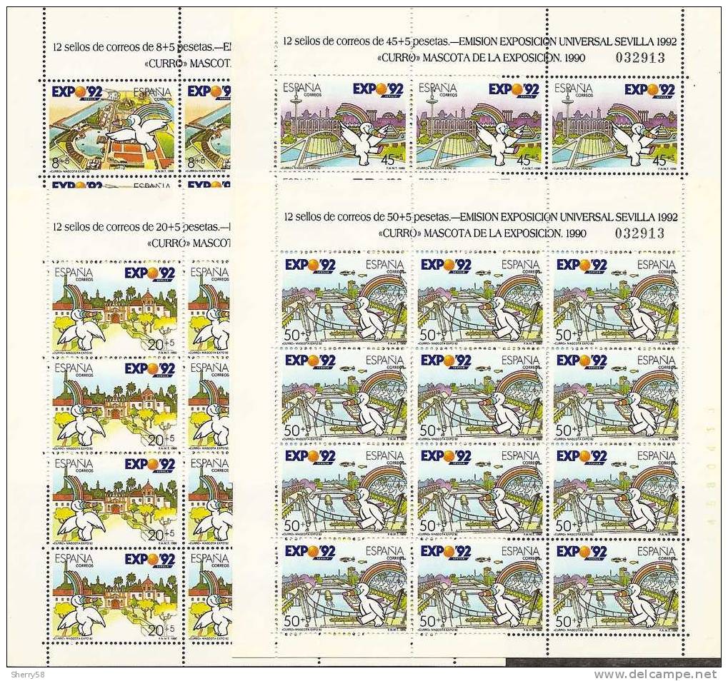 1990-ED. 3050 A 3053 EN MINIPLIEGO-M.P. 6,7,8,9-EXPO SEVILLA'92.LA MASCOTA '' CURRO ''-NUEVO - Blocks & Sheetlets & Panes