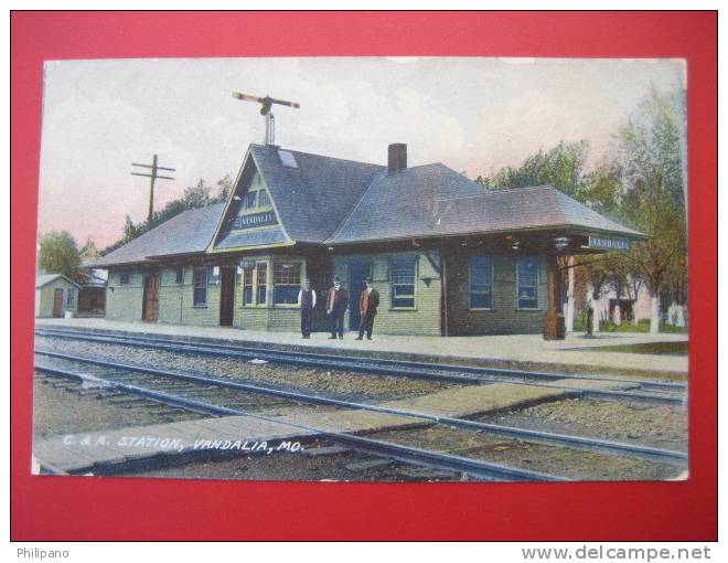 Depot-Train Station--    C.& A. Station Vandalia Mo     1908 Cancel ---===ref 186 - Kansas City – Missouri