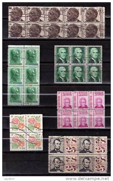 Small Lot Of United States Stamps Blocks - USED - Blokken & Velletjes
