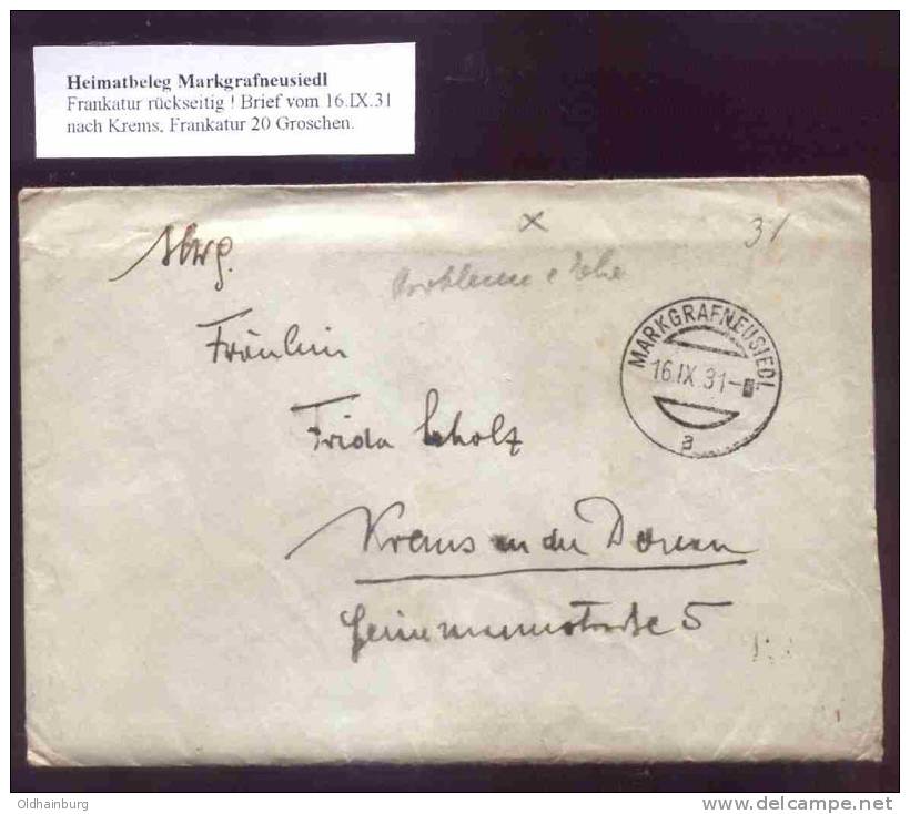 041: Heimatbeleg Markgrafneusiedl Bezirk Gänserndorf 1. Republik - Briefe U. Dokumente