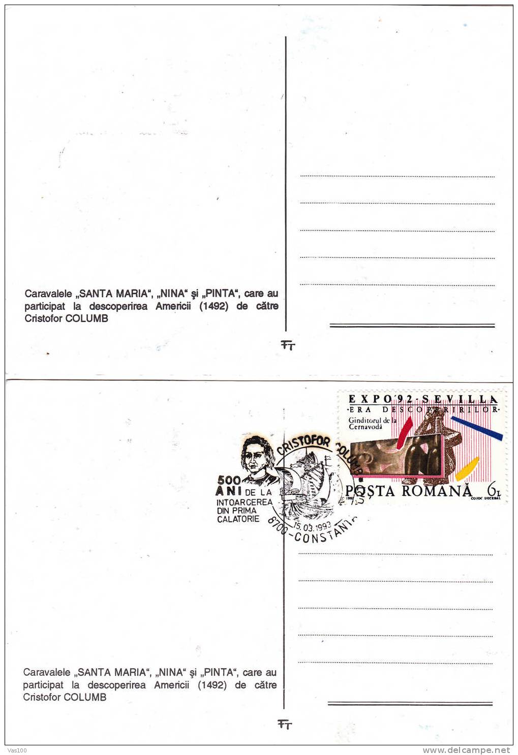 MC Maxicard,cartes Maximum,2X  COLUMB,descovery America,oblit. Constanta 1993 Romania. - Christoph Kolumbus