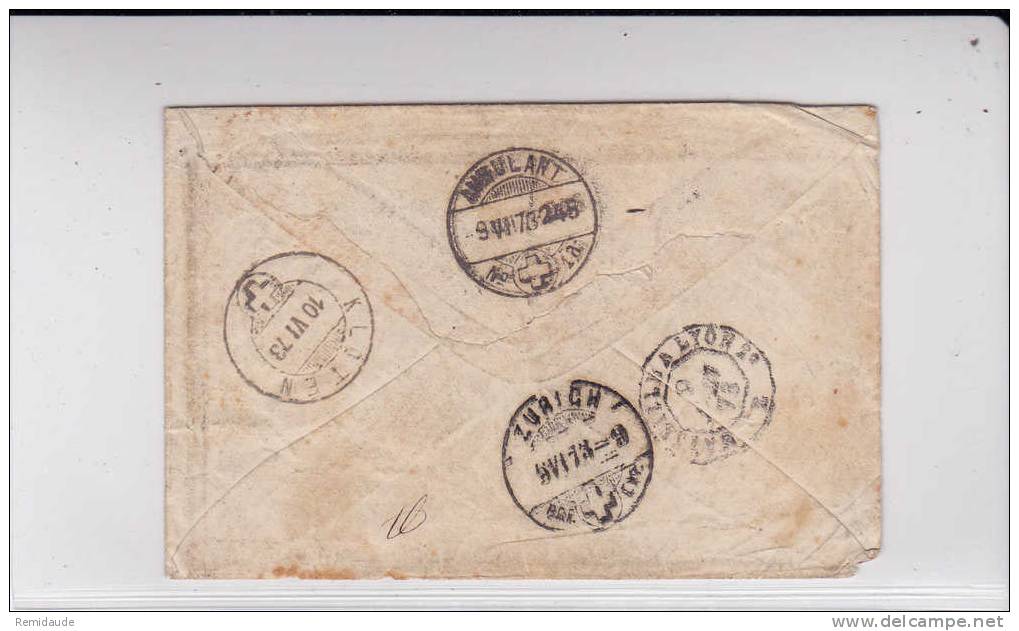 1873 - CERES - YVERT N°53+60A (BELLE VARIETE SUR LE CADRE) Sur LETTRE De MONTPELLIER Pour ZÜRICH (SUISSE) - 1871-1875 Cérès