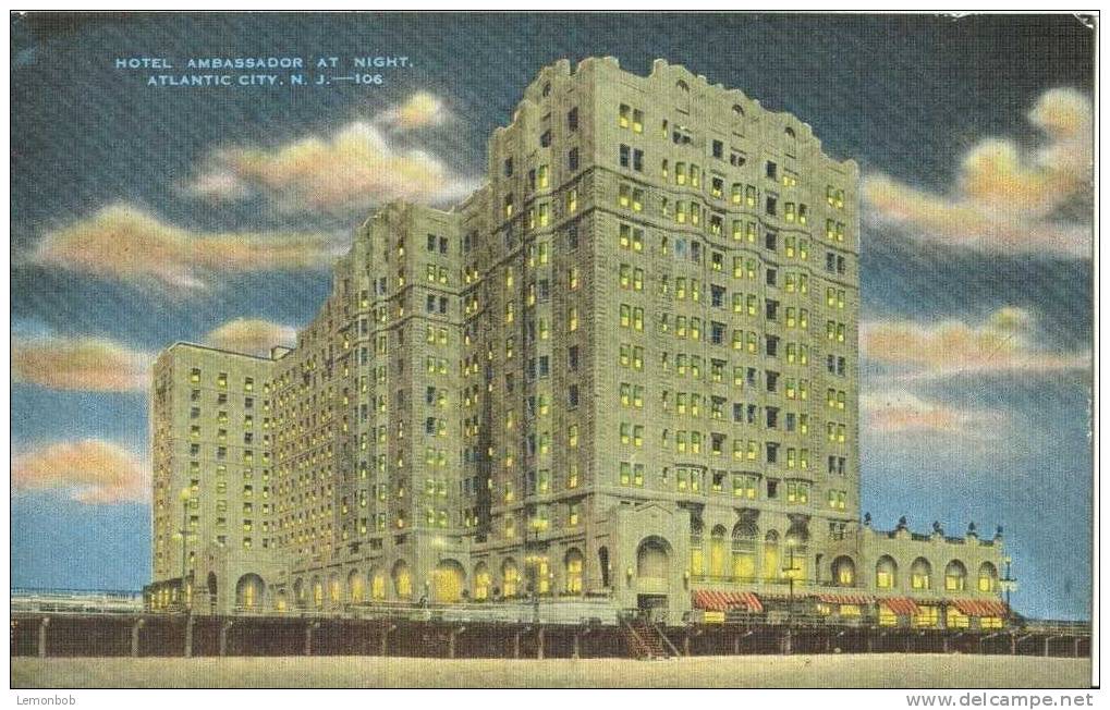 USA – United States – Hotel Ambassador At Night, Atlantic City, N.J Old Unused Postcard [P3365] - Atlantic City