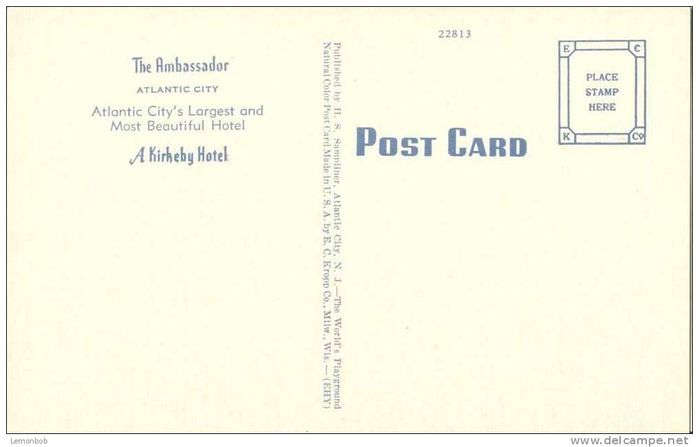 USA – United States – Hotel Ambassador At Night, Atlantic City, N.J Old Unused Postcard [P3365] - Atlantic City