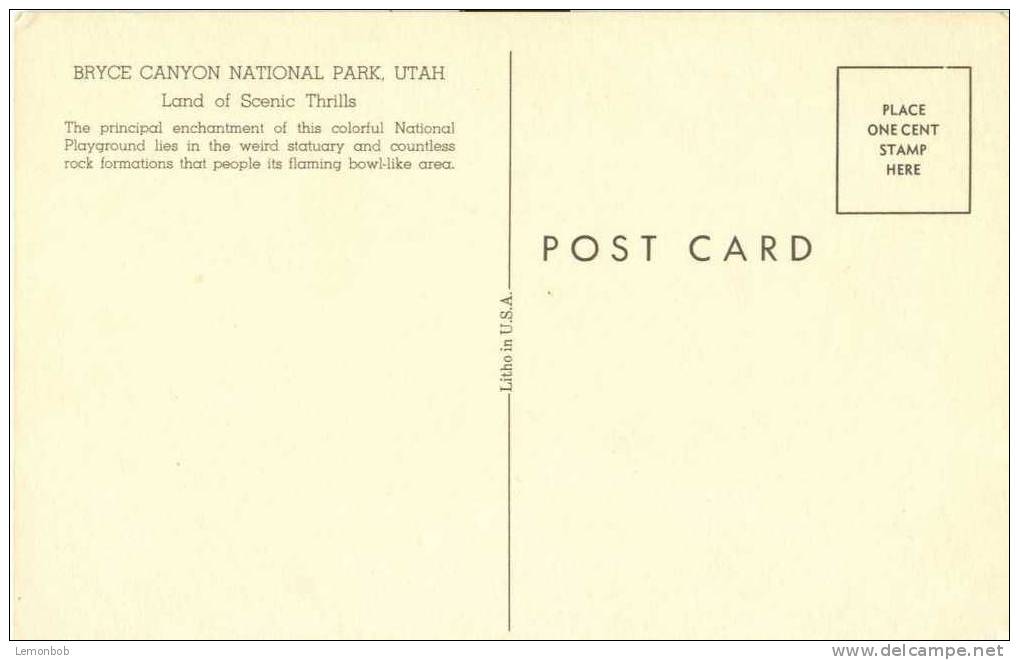 USA – United States – Bryce Canyon National Park, Utah Old Unused Postcard [P3370] - Bryce Canyon