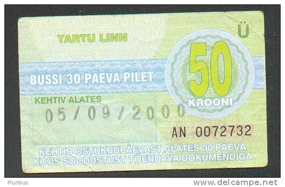 ESTONIA TARTU 30 DAYS BUS TICKET 2000 - Europa