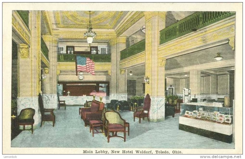 USA – United States – Main Lobby, New Hotel Waldorf, Toledo, Ohio 1935 Used Postcard [P3387] - Toledo