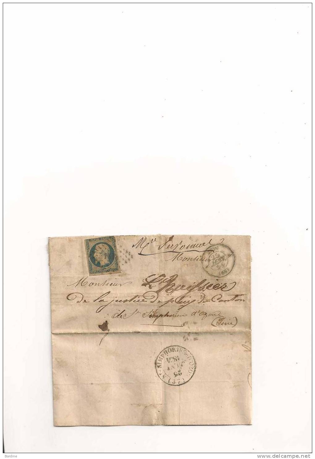 Lettre - RHONE- LYON PC.1818/N°10 + Càd T.15 - 1854 - TTB - 1852 Luis-Napoléon