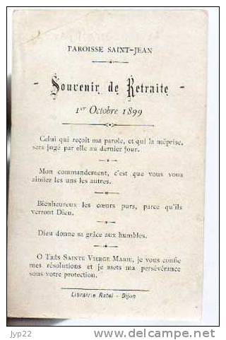 Image Pieuse Letaillé P1.4053 Librairie Ratel Dijon - Paroisse Saint Jean Souvenir De Retraite 1-10-1899 - Devotieprenten