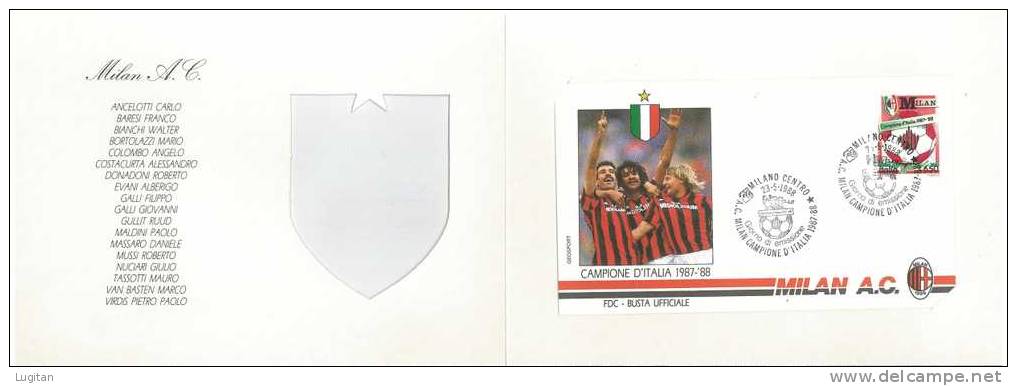 Filatelia - KAPPA COMPETITION -MILAN A.C.-  FOLDER EMESSO IN OCCASIONE DELLA VITTORIA DEL CAMPIONATO DI CALCIO 1987/1988 - Paquetes De Presentación