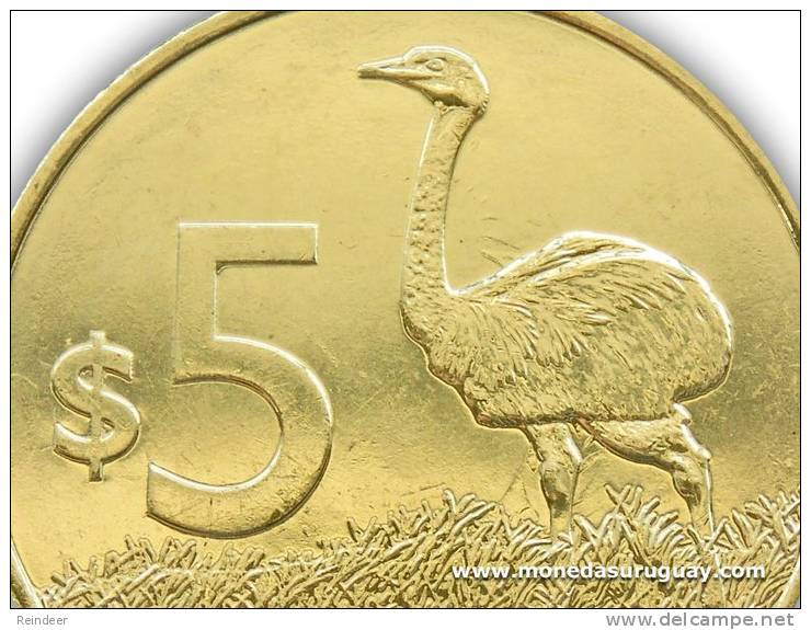 ® URUGUAY: Nueva Moneda $5 (2011) Animal: ñandú - LOTE X5 - Uruguay