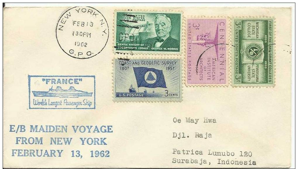 USA 1962 "FRANCE"  Maiden Voyage From New York - Ships