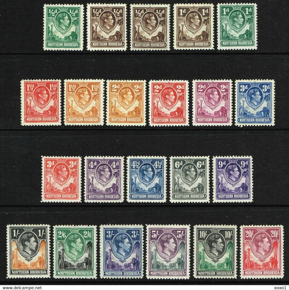 Northern Rhodesia 1938, 52 MiNr. 25 - 45 Nord-Rhodesien King George VI, Giraffe Elephant  FAUNA  22v  MNH**  292,00 € - Rhodésie Du Nord (...-1963)