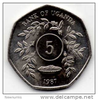 UGANDA 5 SHILLINGS 1987 - Oeganda