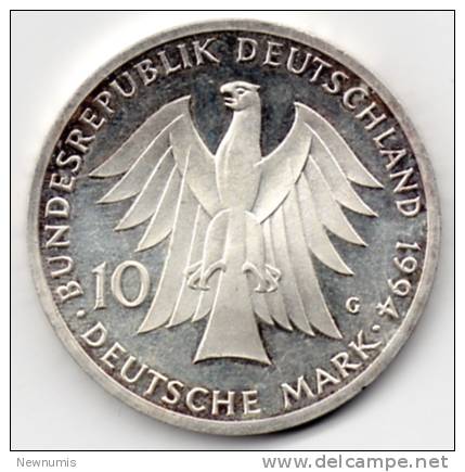 GERMANIA 10 MARK ARGENTO SILVER 1994 - Gedenkmünzen