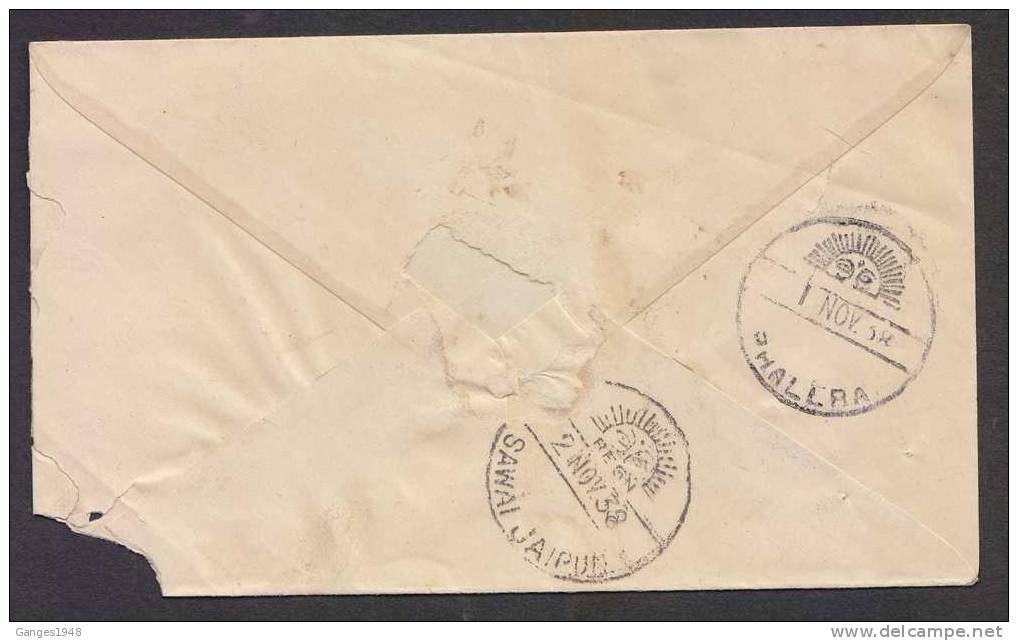 Jaipur State India  Half Anna Envelope  Registered Used STAMPS REMOVED    #08758 - Jaipur