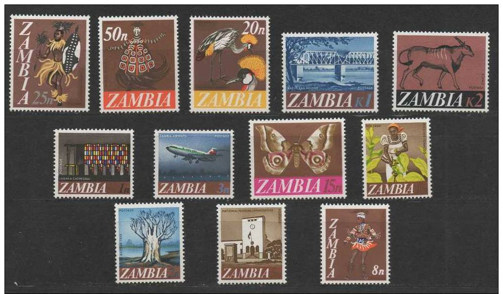 ZAMBIA 1968 DEFINITIVES CPL SET 12 V. MNH** # 39/50 (r. 3828) - Zambia (1965-...)