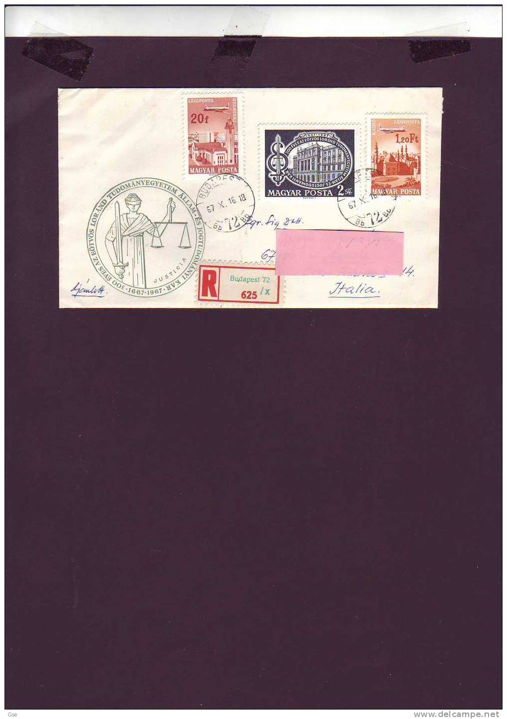 UNGHERIA  1967 - Yvert 1928 -  Raccomandata Per L'Italia - Storia Postale