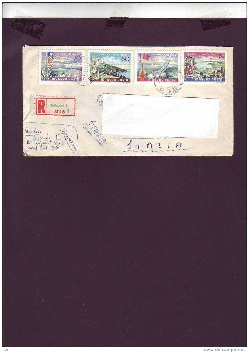 UNGHERIA  1968 - Yvert   1987/91 (meno 1988)  - Turismo - Raccomandata Per L'Italia - Storia Postale