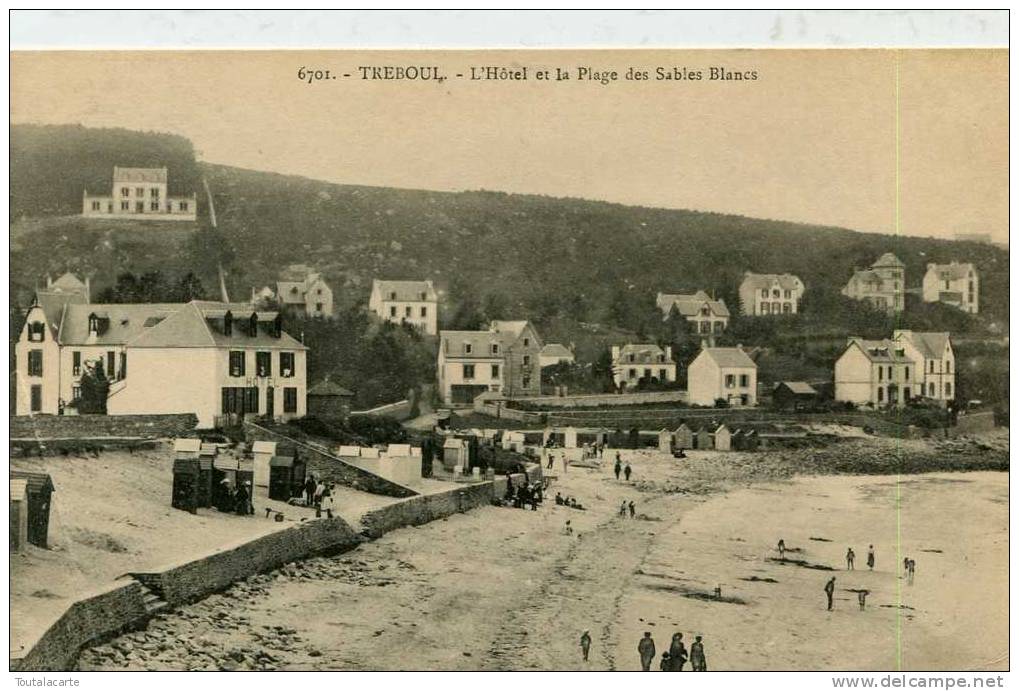 CPA 29 TREBOUL L HOTEL ET LA PLAGE DES SABLES BLANCS Plan Rare - Tréboul