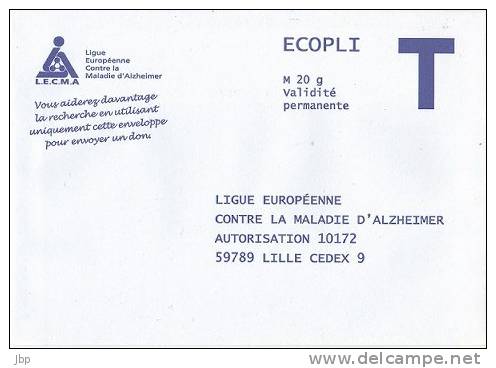 France - Enveloppe Réponse T Ecopli - Ligue Européenne Contre La Maladie D´Alzheimer. - Cartes/Enveloppes Réponse T