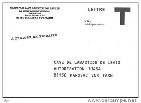 France - Enveloppe Réponse T - Cave De Labastide De Levis. - Cards/T Return Covers