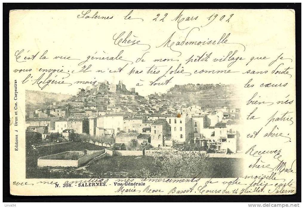 CPA  PRECURSEUR- FRANCE- SALERNES (83)- VUE GENERALE DU VILLAGE EN 1900- GROS PLAN- JARDINS CLOS- - Salernes