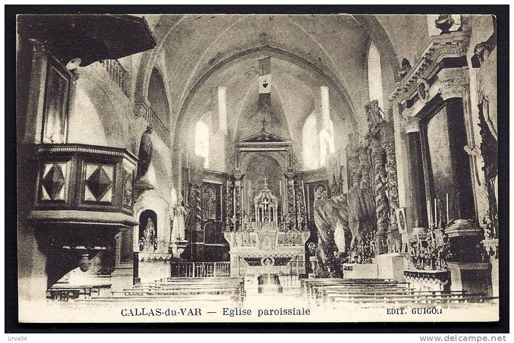 CPA  ANCIENNE- FRANCE- CALLAS-DU-VAR (83)- INTERIEUR EN GROS PLAN DE L'EGLISE PAROISSIALE- LA CHAIRE- AUTELS- - Callas