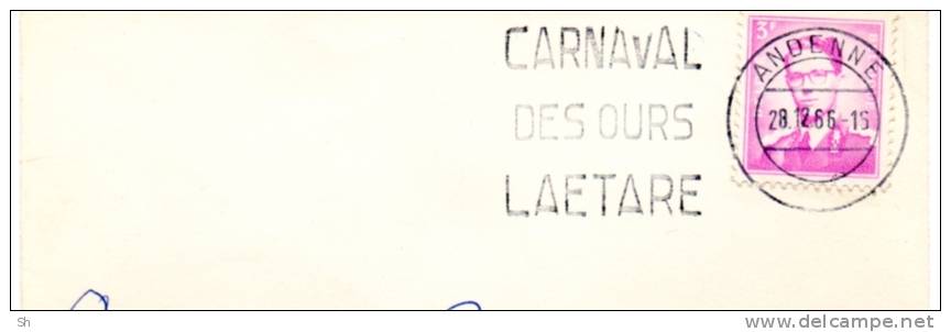 Flamme CARNAVAL Des Ours  - LAETARE  - ANDENNE - Sur Marchand Lunettes  28.12.1966 - Vlagstempels