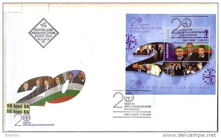 BULGARIA / BULGARIEN  2011 , 20th Anniversary Of Atlantic Club  S/S- FDC - OTAN