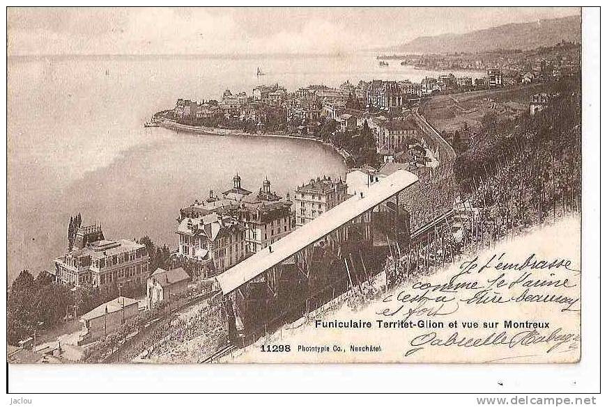 SUISSE FUNICULAIRE TERRITET-GLION ET VUE DE MONTREUX   REF  21380 - Kabelbanen