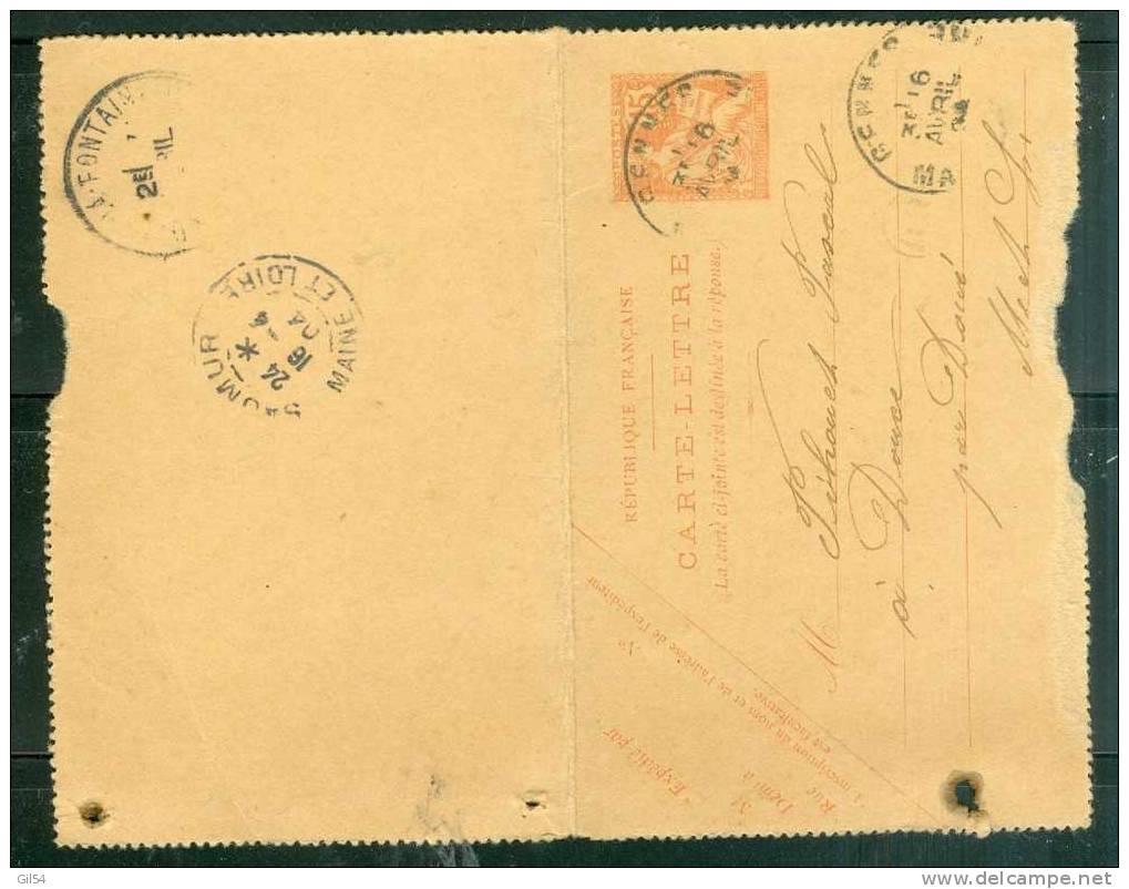 Yvert  125-cl1 Oblitéré Gennes ( Dpt49 ) En 1904 - Lo26904 - Cartes-lettres