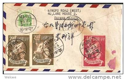 CH-T048/  TAIWAN - Taipei To Hong Kong 41.9.5., Registered. Self Adminstration Stamps 1951/52 - Covers & Documents