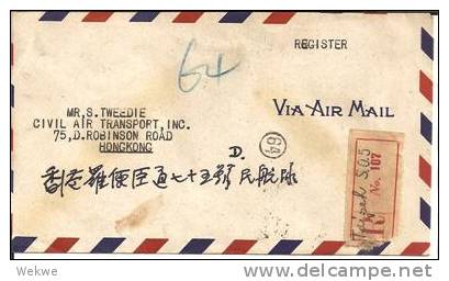 CH-T048/  TAIWAN - Taipei To Hong Kong 41.9.5., Registered. Self Adminstration Stamps 1951/52 - Brieven En Documenten
