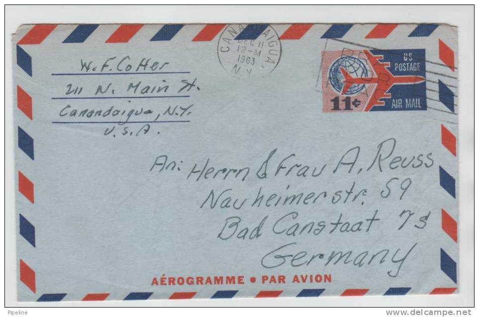 USA Aerogramme Sent To Germany Canandaigua N.Y. 11-12-1963 - 1961-80