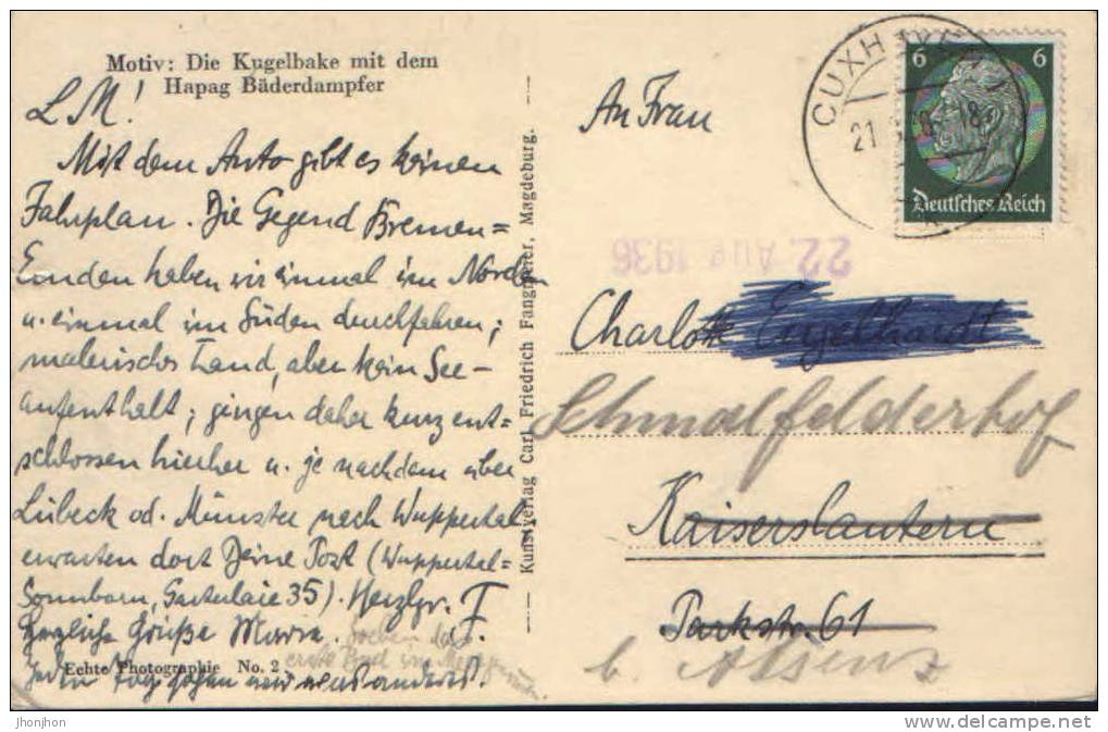 Deutschland-Postkarte 1936-   Cuxhaven  - 2/scans - Cuxhaven