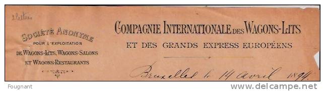 TRAIN:Compagnie Internationale Des Wagons-Lits.1894.Dossier 2 Pages.Bruxelles.Etat Moyen. - Autres & Non Classés