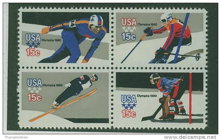 B180N0032 Patinage Saut A Ski De Descente Hockey Sur Glace 1263 à 1266 USA 1979 Neuf  ** Jeux Olympiques De Moscou - Inverno1980: Lake Placid