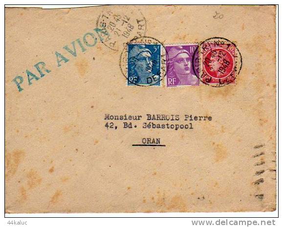 Enveloppe Partie De Paris 21/12/1948 Pour ORAN (Algérie) Par Avion - Lettres & Documents