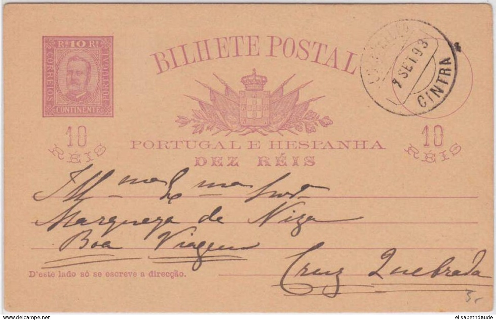 PORTUGAL - 1893 - ENTIER CARTE POSTALE De CINTRA - Postal Stationery