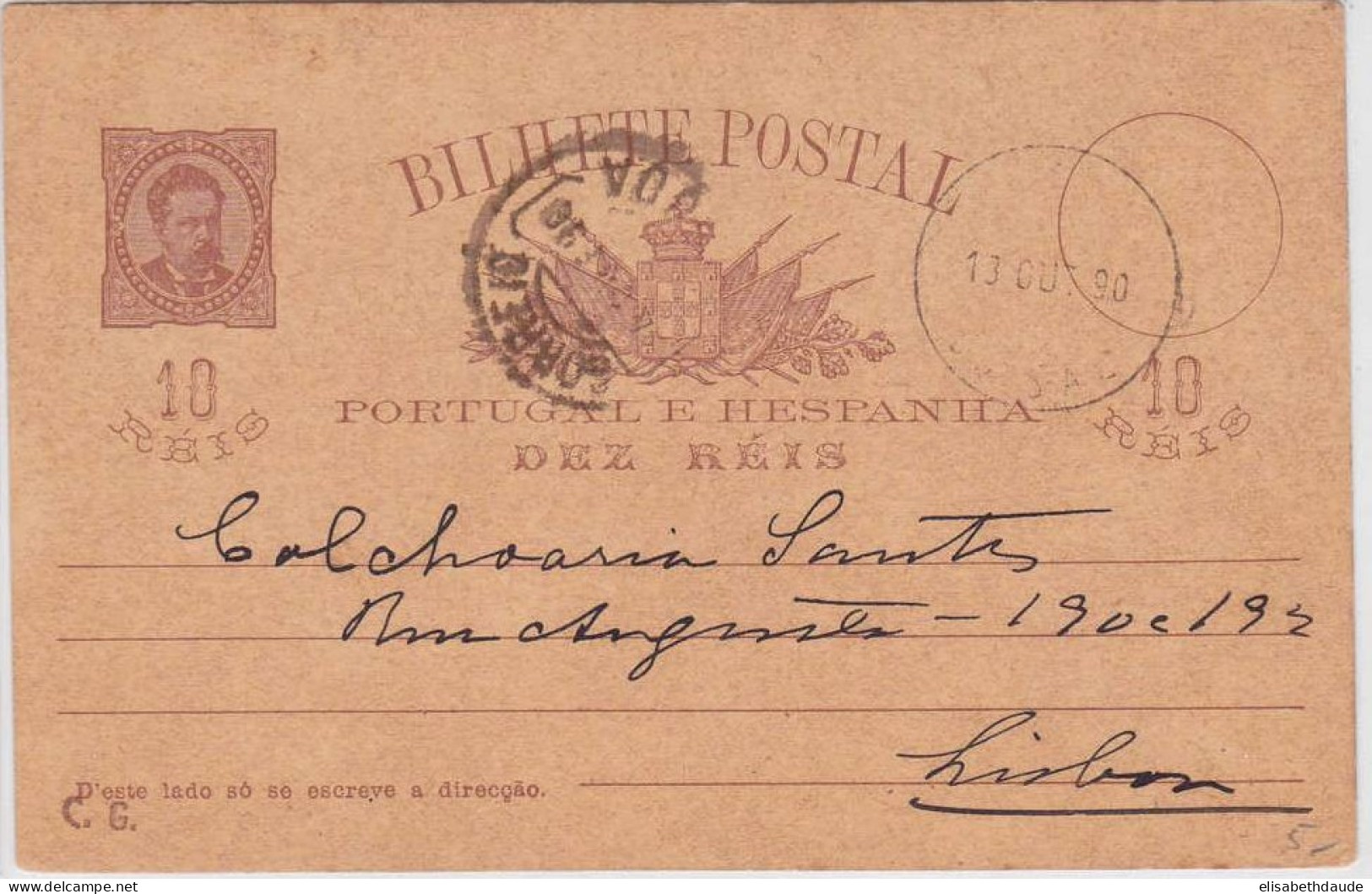 PORTUGAL - 1890 - ENTIER CARTE POSTALE De LISBOA - Postal Stationery