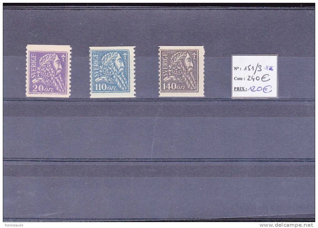 SUEDE -  YVERT N°151/153 ** - COTE = 240 Euros - Unused Stamps