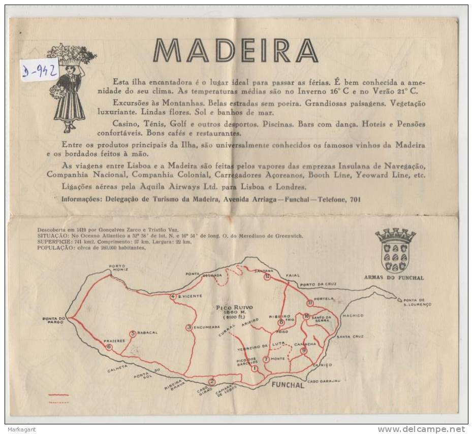 Madeira: Mapa E Informações úteis Para Turistas - 1949 - Pasta # 1 - Europa