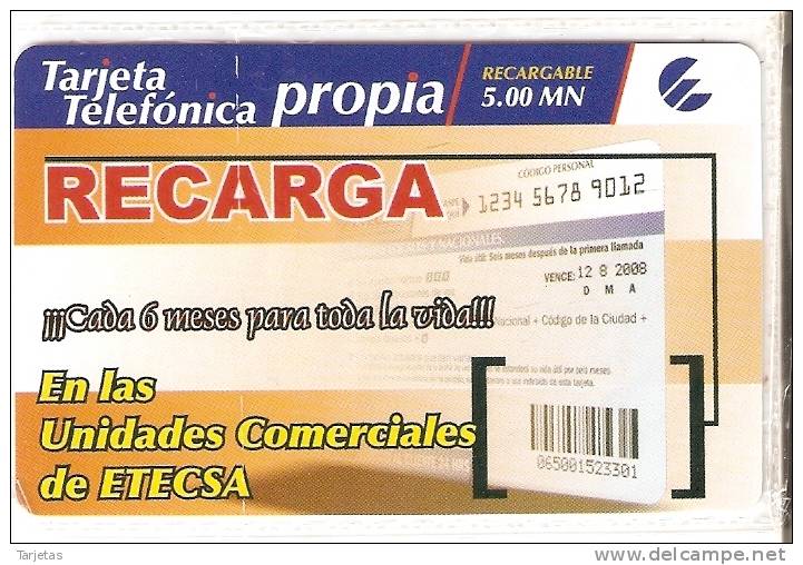 PR-056 TARJETA DE CUBA DE PROPIA DE 5 MN  RECARGA CADA 6 MESES  NUEVA-MINT - Cuba