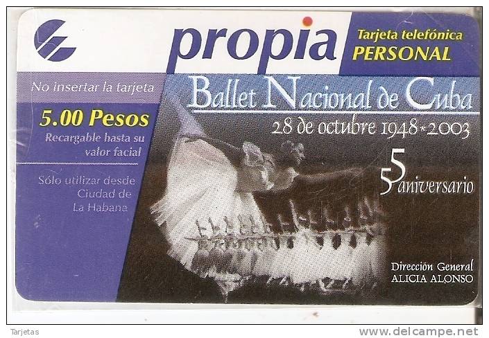 PR-008 TARJETA DE CUBA DE PROPIA DE $5  BALLET NACIONAL  NUEVA-MINT - Kuba