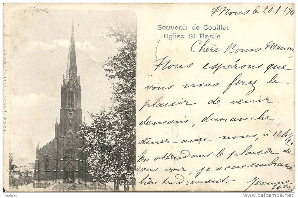 Souvenir De COUILLET : Eglise St-Basile - Cachet De La Poste 1900 - Charleroi