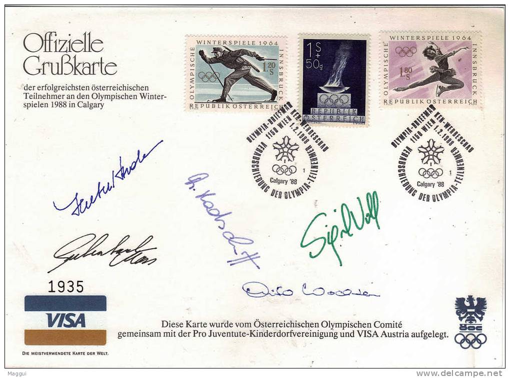 AUTRICHE  Carte   Jo 1988    Tir Biathlon Ski  Patinage Autographes - Shooting (Weapons)