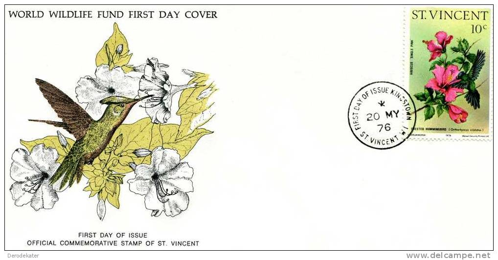 St.Vincent 1976. Crested Hummingbird. Orthorhyncus Cristatus. Colibri. Kuif Kolibrie.Kingstown. FDC WWF. New! - Colibris