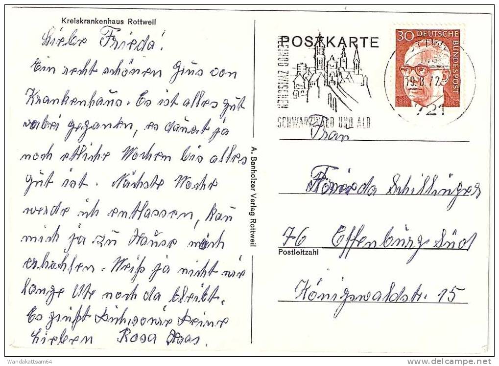 AK ROTTWEIL Kreiskrankenhaus 19. 3.72 - 11 721 ROTTWEIL Ma Werbestempel KLEINOD ZWISCHEN SCHWARZWALD UND ALB Nach 76 OG - Rottweil